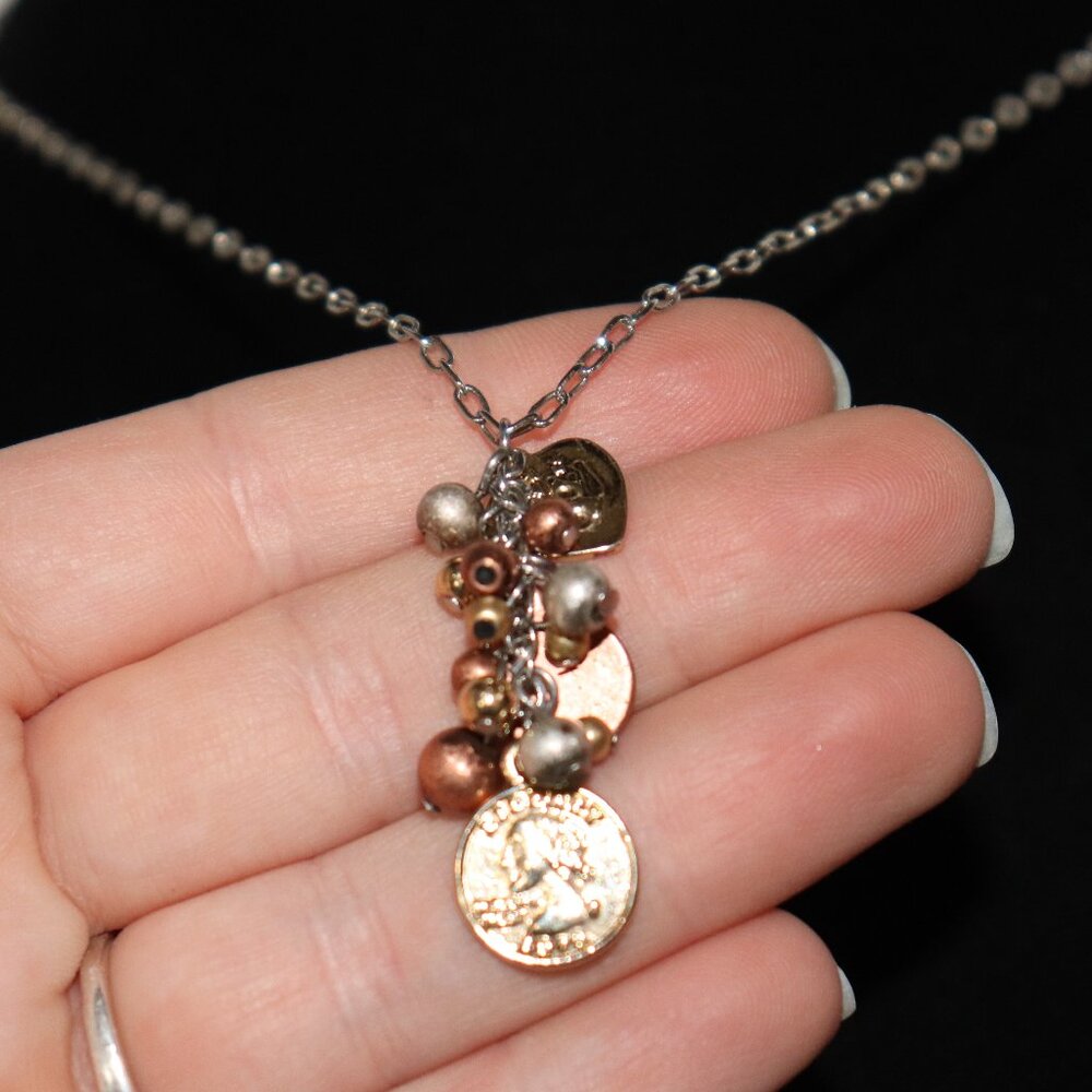 Beautiful silver, gold and rose gold U.S. Coin charm necklace 16"